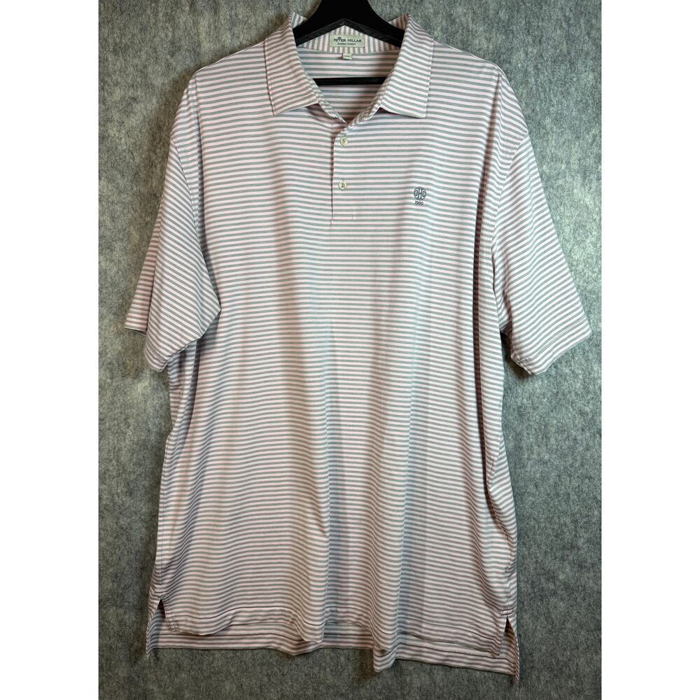 Peter Millar Summer Comfort Mens Pink Gray XXL Performance Golf Polo